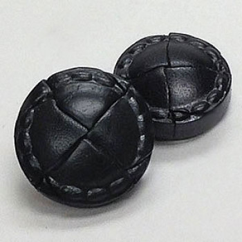L-7105-Black Leather Button, 13/16"
